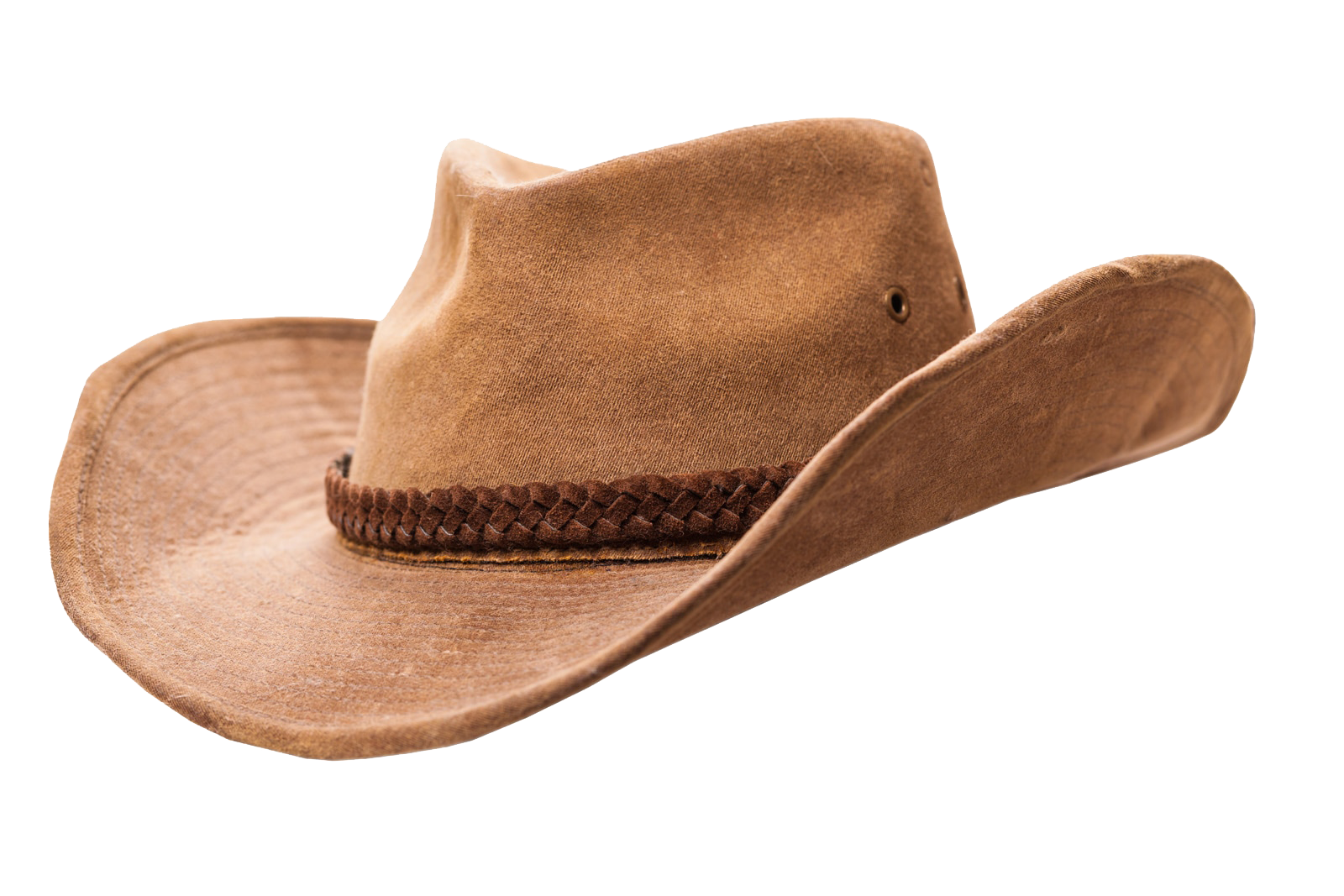 A brown suede cowboy hat